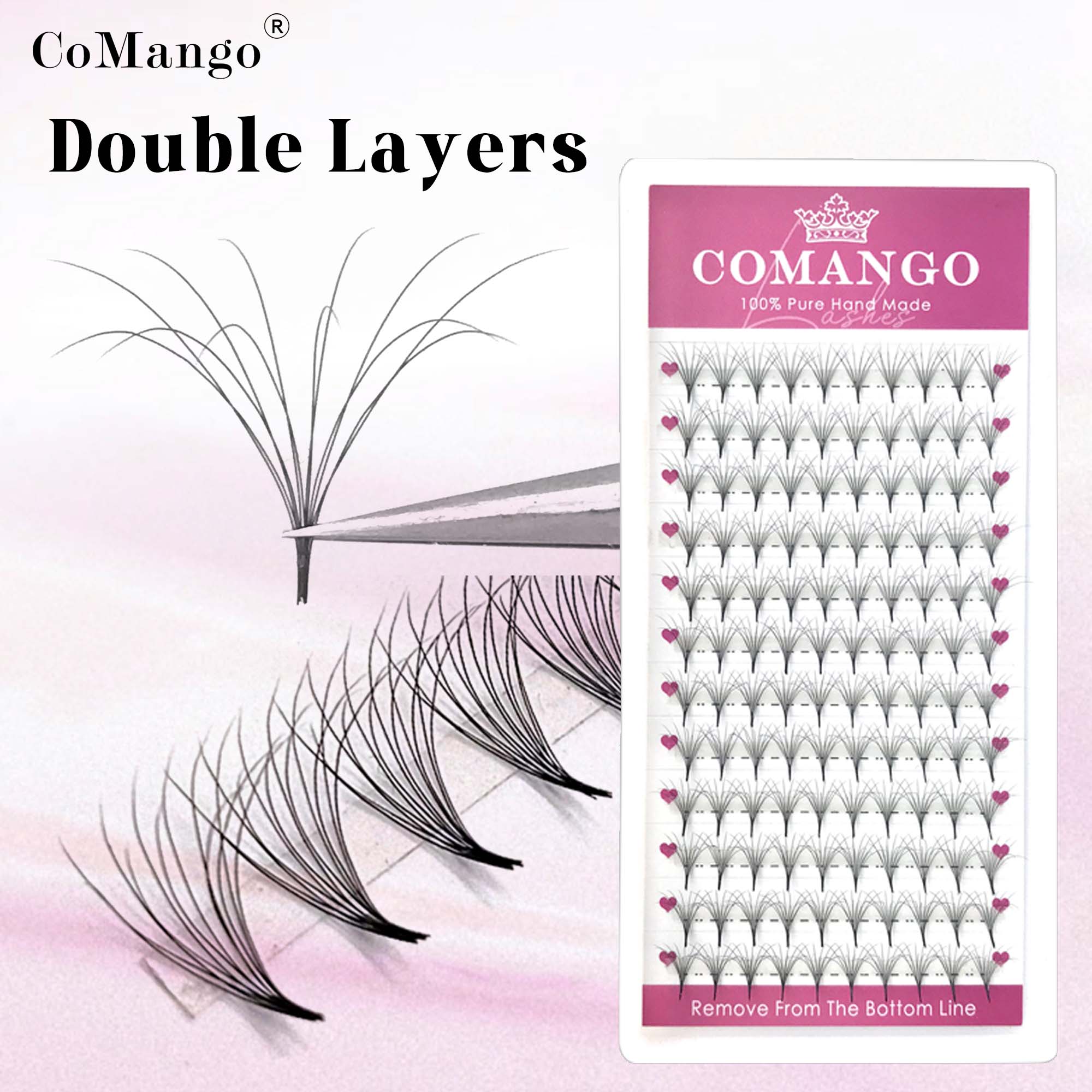 Eyelash Extension Hybrid - COMANGO Muito dupla camada fofa pré-fabricados